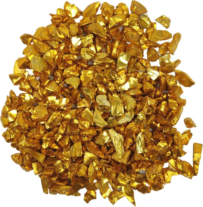 LUSTERING High Luster Crushed Glass Glitter, 6-9mm Fire Glass, Broken Glass, Glass Chips for Fire Pit Crafts DIY Epoxy Resin Art, Geode Painting, Vase Filler, Aquarium Garden Decoration,330g (Gold) - Image 1